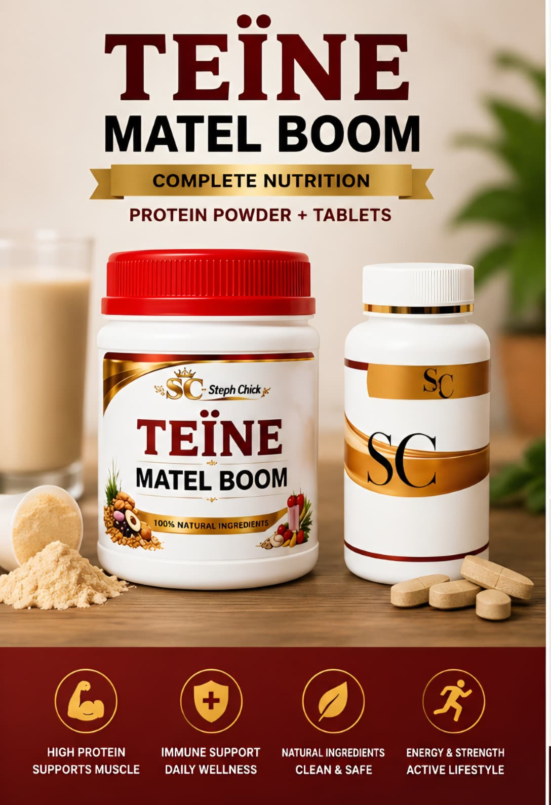 Teïne Matel Boom Protein Powder + Tablets - Premium Daily Nutrition Supplement