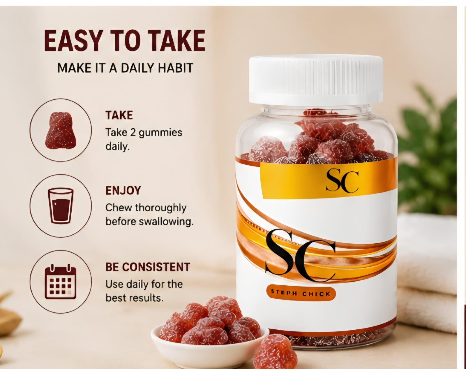 Steph Chick SC Premium Herbal Gummies Daily Wellness Supplement